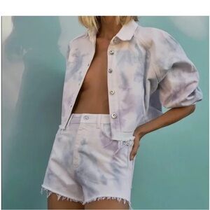 Zara Tie-Dye High rise blue purple Denim Shorts size 4
